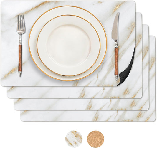 Heat Resistant Marble Placemats Set of 4 - Waterproof, Heat Proof Table Protector, Non-Slip