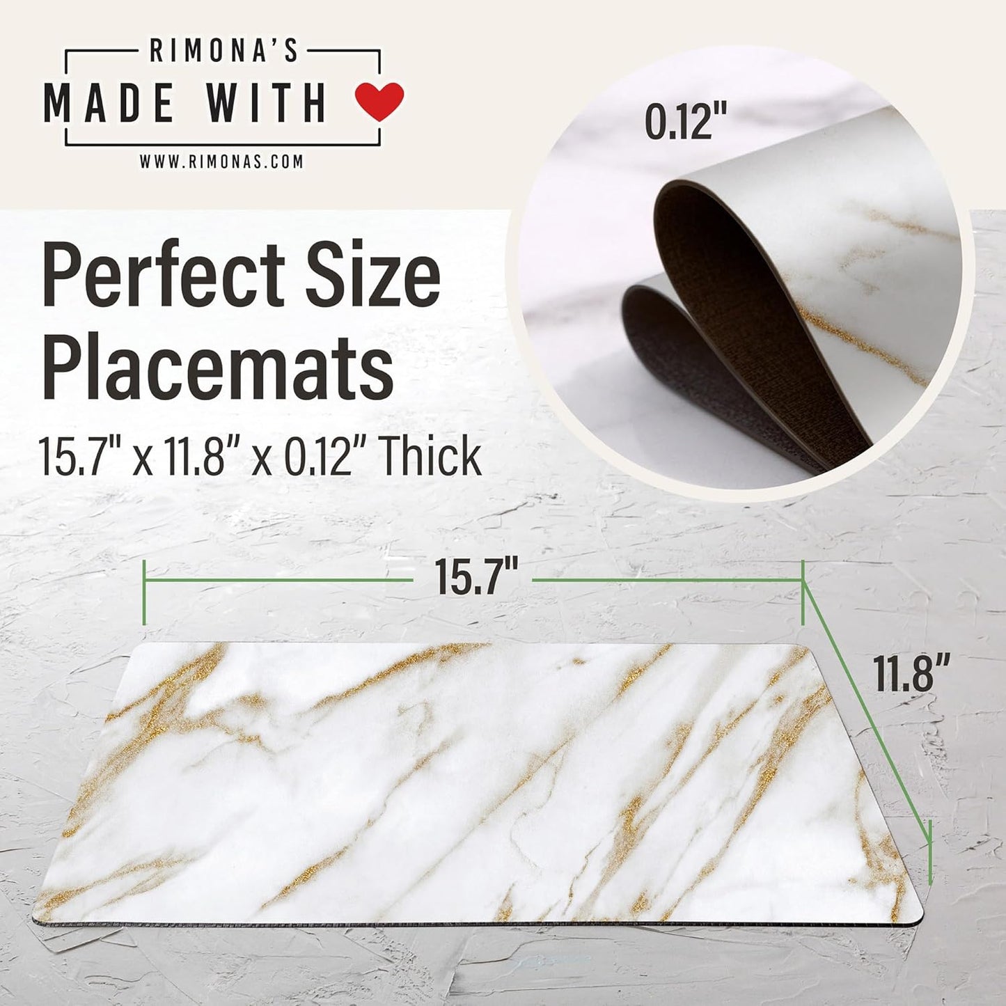 Heat Resistant Marble Placemats Set of 4 - Waterproof, Heat Proof Table Protector, Non-Slip