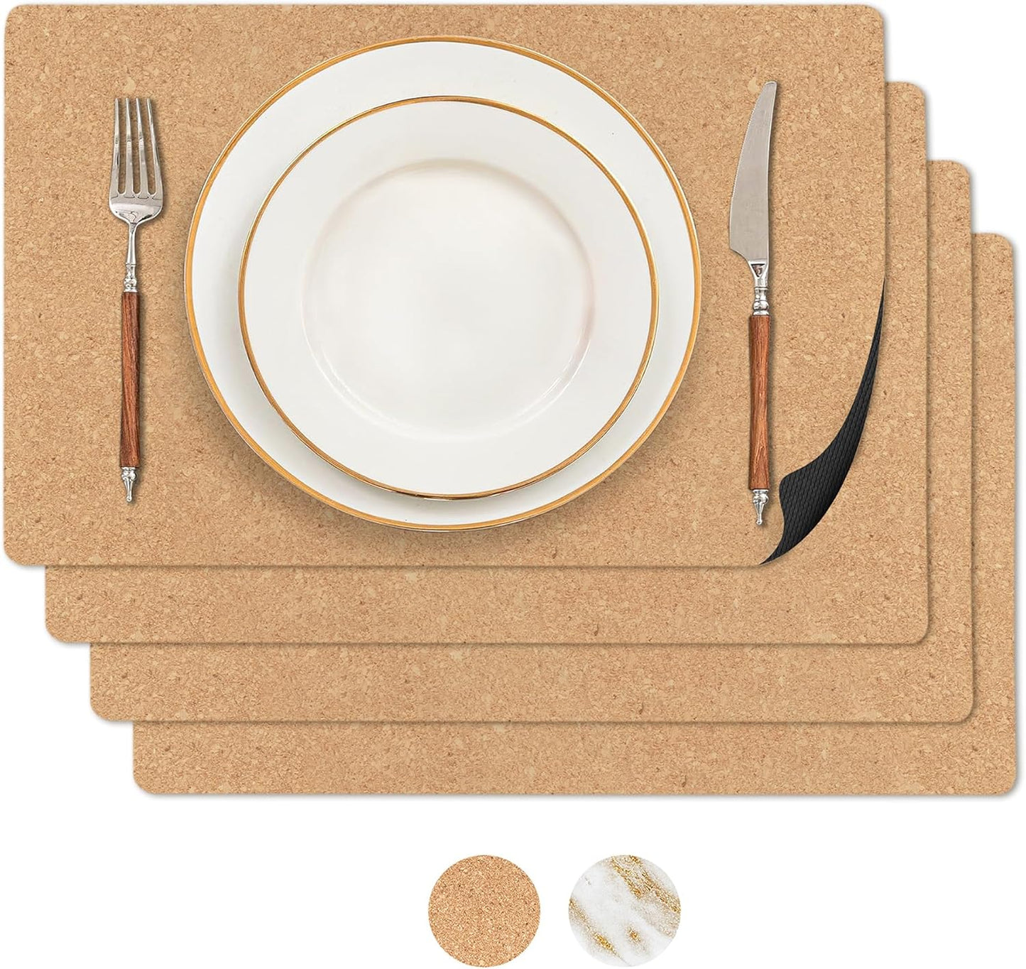 Heat Resistant Marble Placemats Set of 4 - Waterproof, Heat Proof Table Protector, Non-Slip