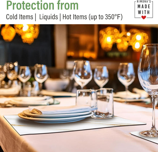 Heat Resistant Marble Placemats Set of 4 - Waterproof, Heat Proof Table Protector, Non-Slip