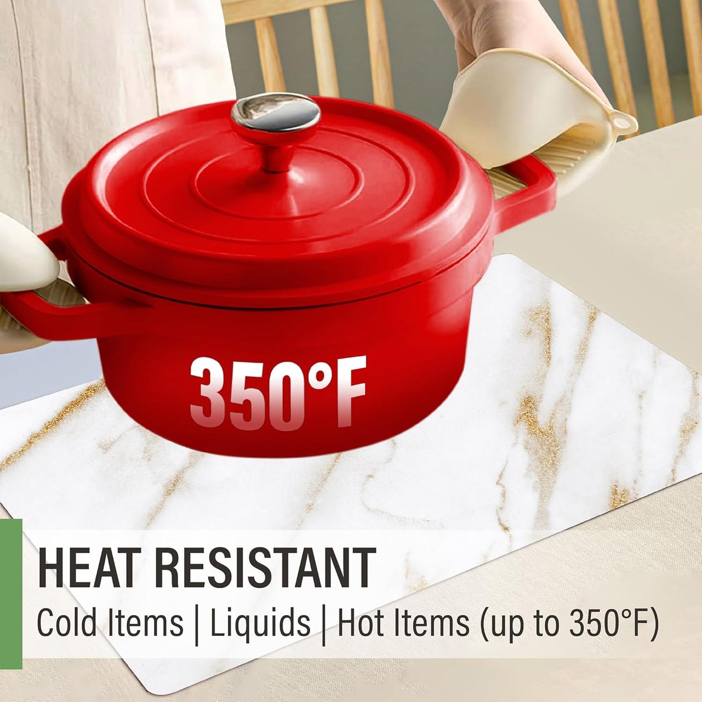 Heat Resistant Marble Placemats Set of 4 - Waterproof, Heat Proof Table Protector, Non-Slip