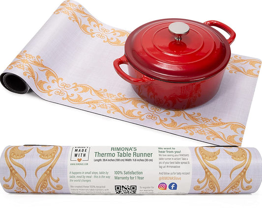 Thermo Heat Resistant Table Trivet Runner (Gold Rimmed Elegance)