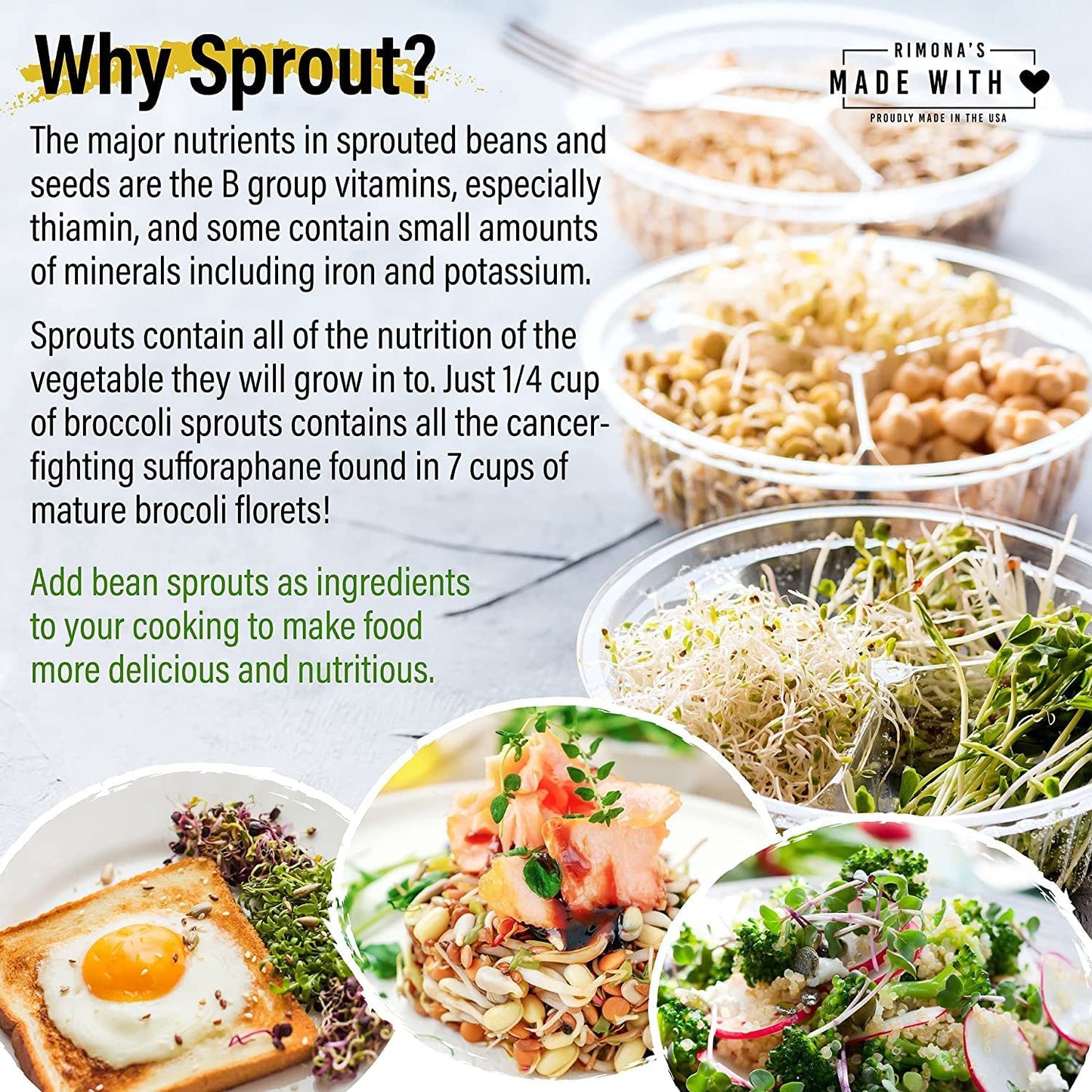 Sprouting Lids for Wide Mouth 9 pack (3 lid rings, 3 strainers of 1mm size, 3 strainers of 2.5mm size)