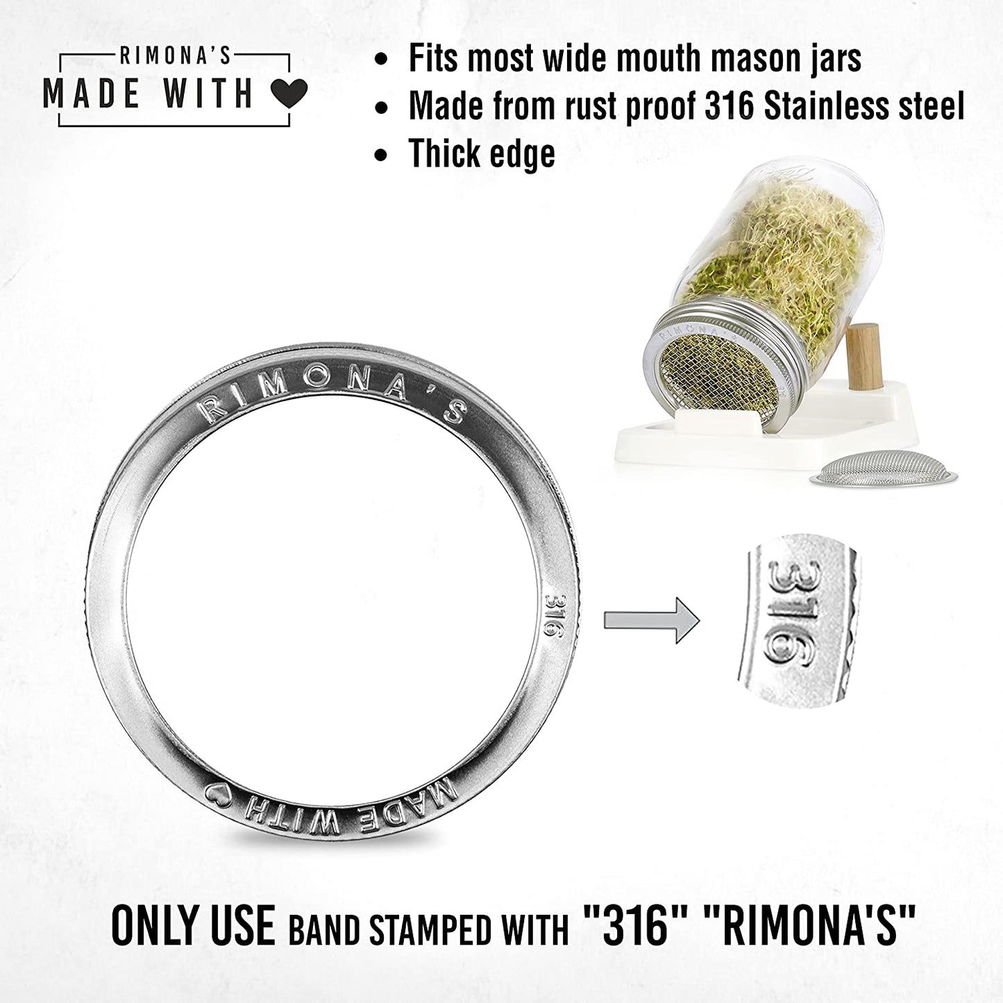 Sprouting Lids for Wide Mouth 9 pack (3 lid rings, 3 strainers of 1mm size, 3 strainers of 2.5mm size)