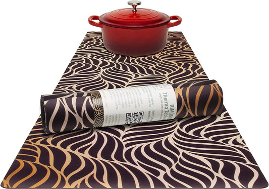 Thermo Heat Resistant Table Trivet Runner (Golden Black Leaves)