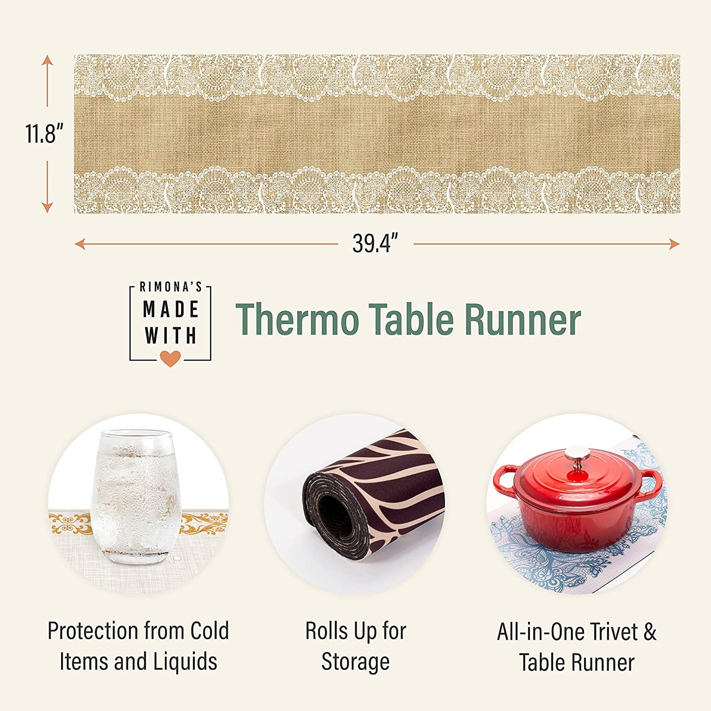Thermo Heat Resistant Table Trivet Runner (White Golden Marble)