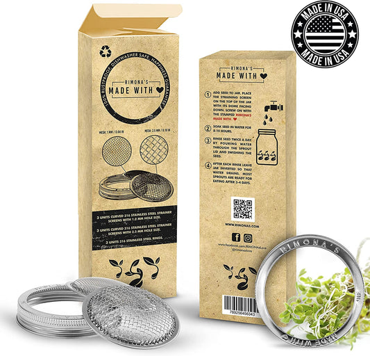 Sprouting Lids for Wide Mouth 9 pack (3 lid rings, 3 strainers of 1mm size, 3 strainers of 2.5mm size)