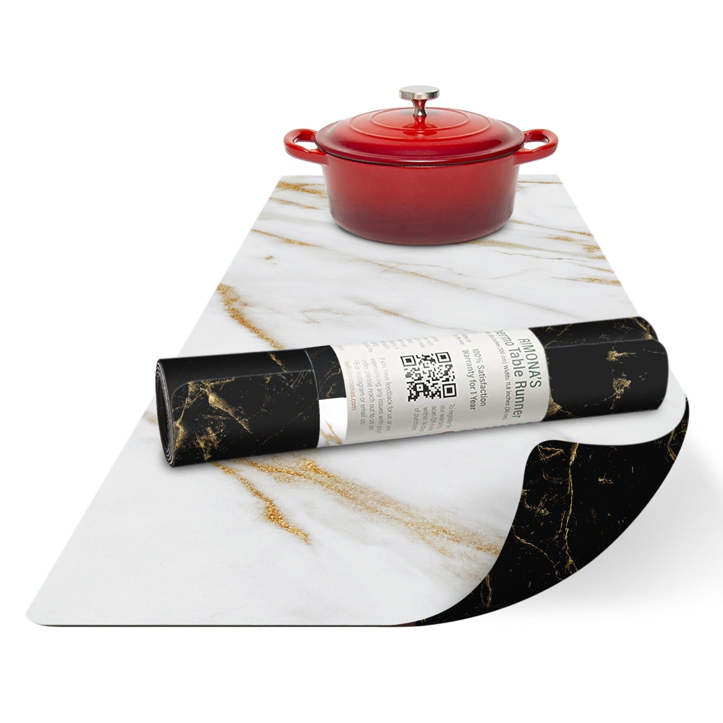 Thermo Heat Resistant Table Trivet Runner (2 Sides - White and Black Marble)