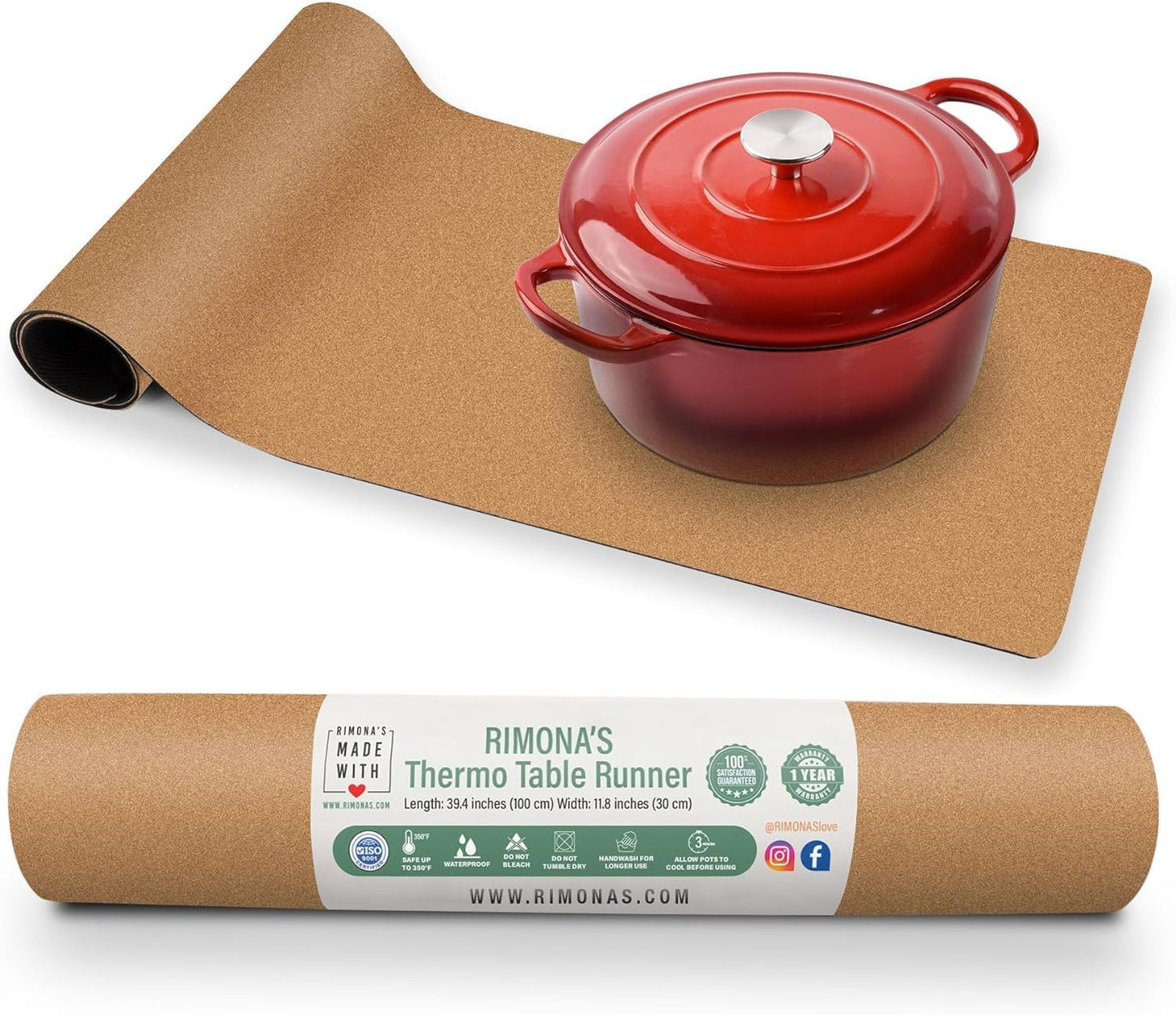 Thermo Heat Resistant Table Trivet Runner (Natural Fine Cork)