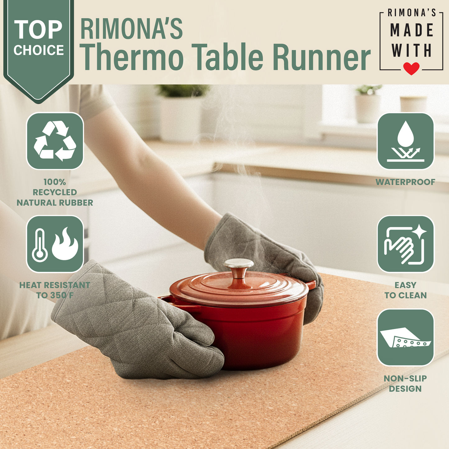 Thermo Heat Resistant Table Trivet Runner (Natural Fine Cork)
