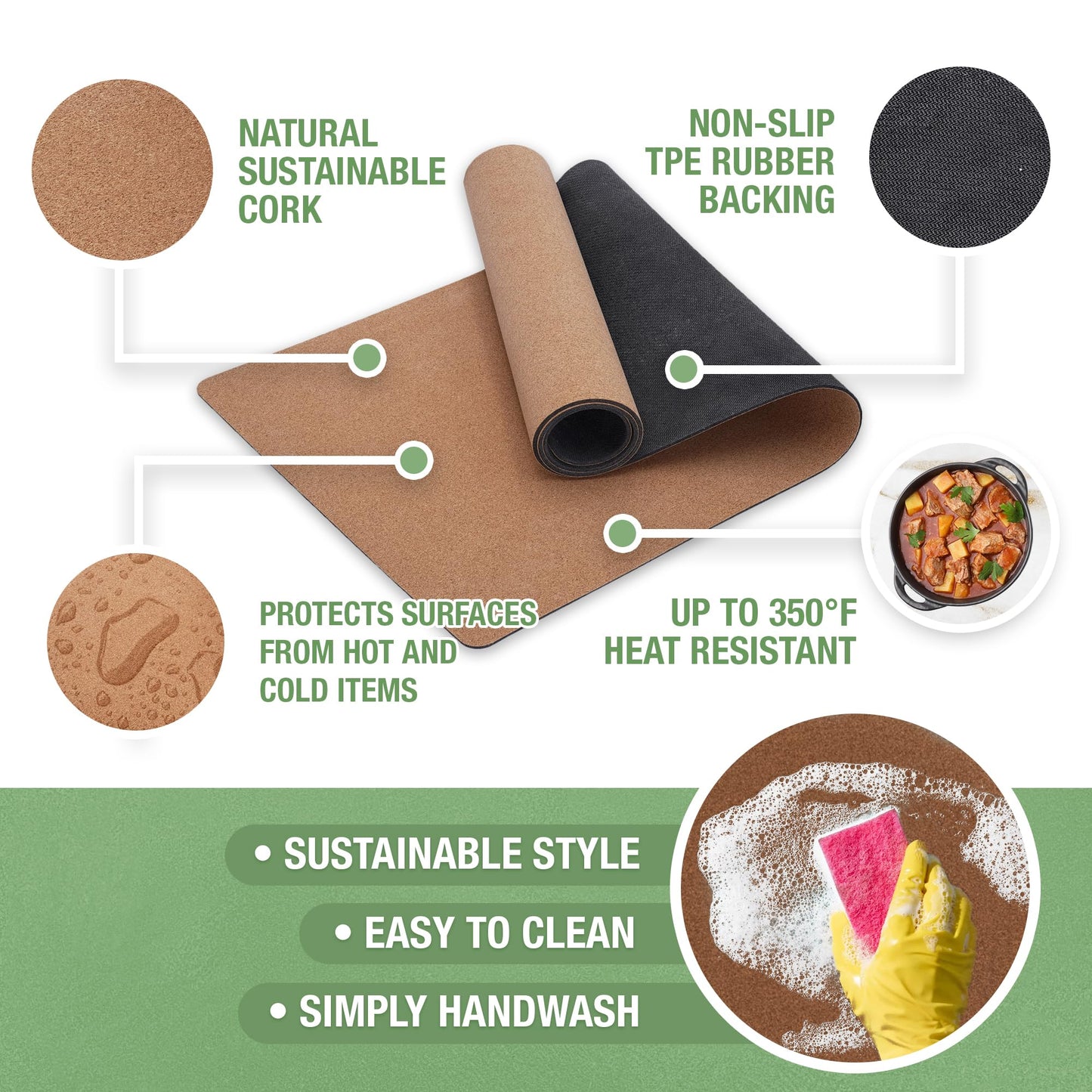 Thermo Heat Resistant Table Trivet Runner (Natural Fine Cork)