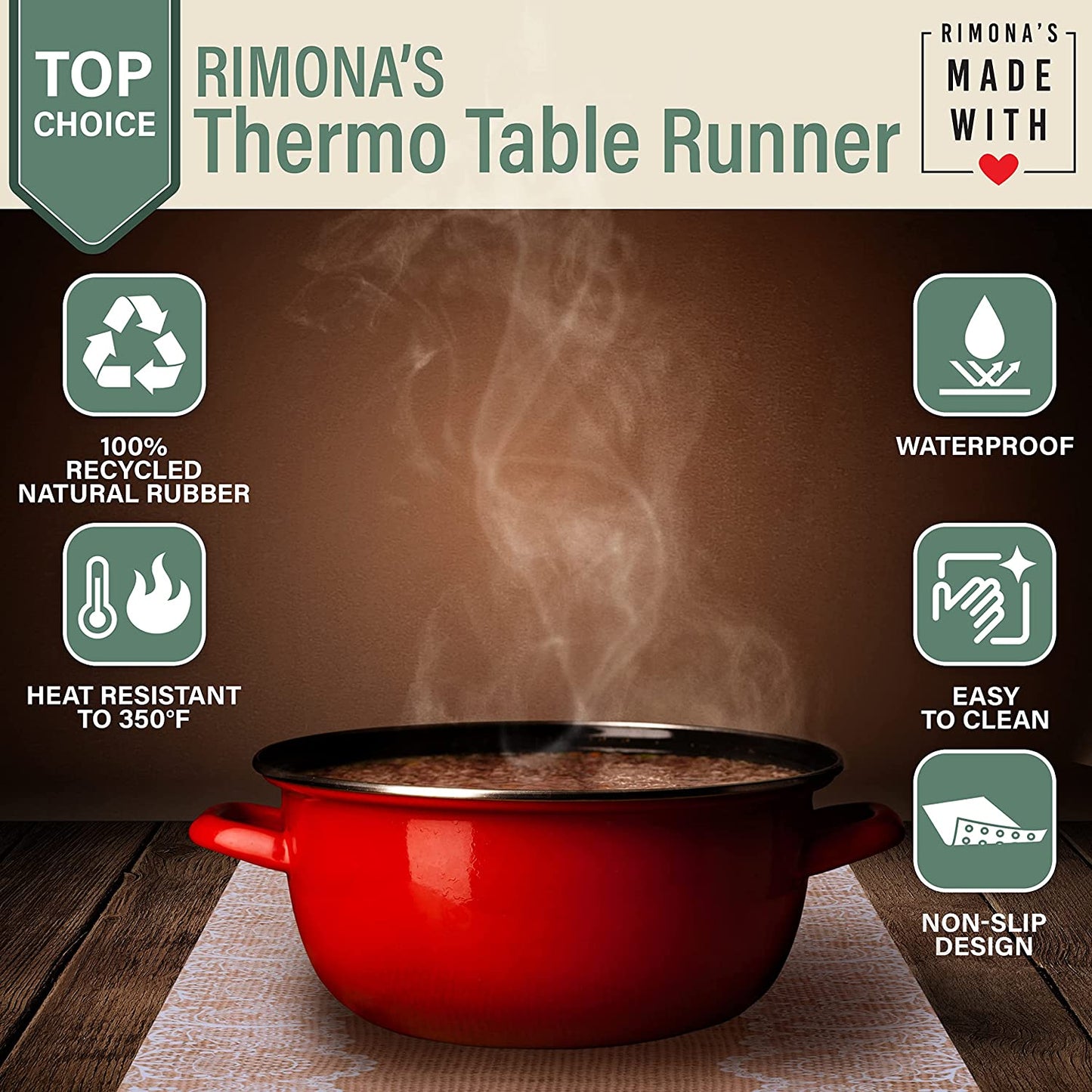 Thermo Heat Resistant Table Trivet Runner (Golden Black Leaves)